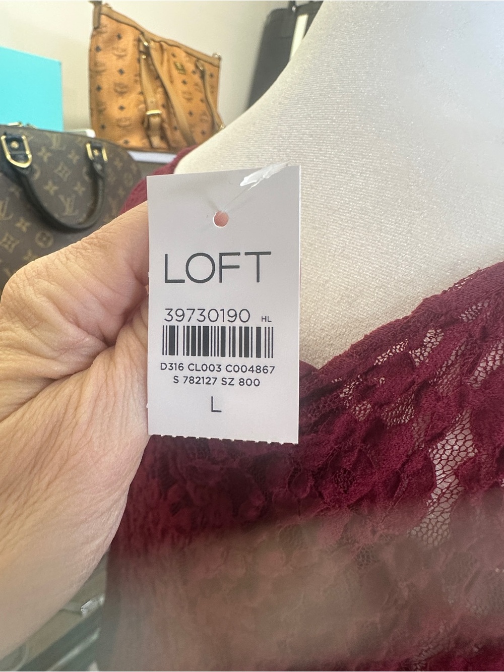 NWT Loft Size Large Lace Maxi Dress Vintage Burgundy Wedding Boho Romantic - Picture 7 of 11